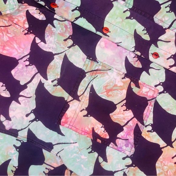 rum reggae tropical cotton shirt Hawaiian shirt with tie dye sting ray design LG - Picture 2 of 4